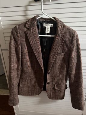 H&M Brown Plaid Tailored Blazer
